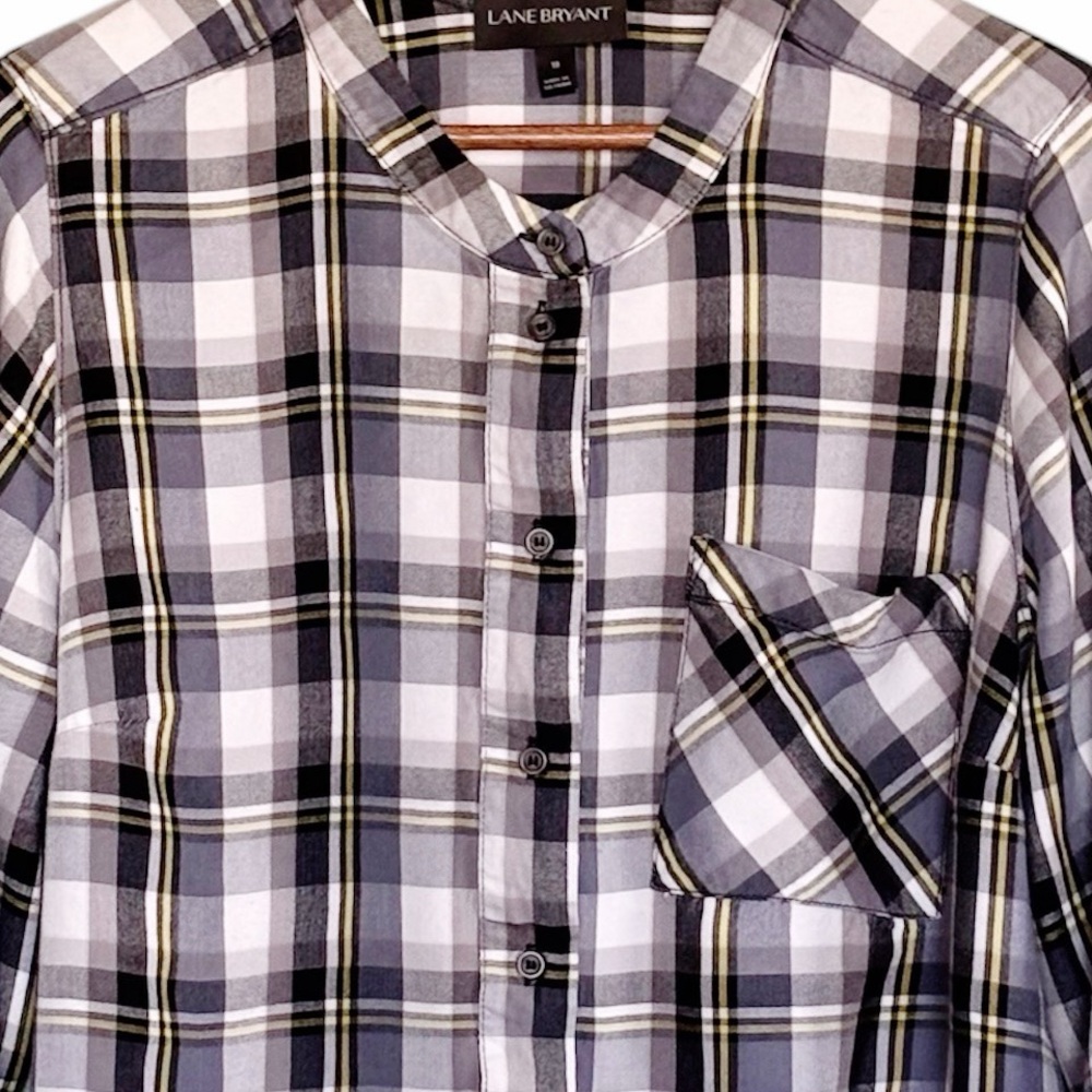 Lane Bryant Plaid Button Cuff Long Sleeve Tunic Size 18 - Picture 2 of 9